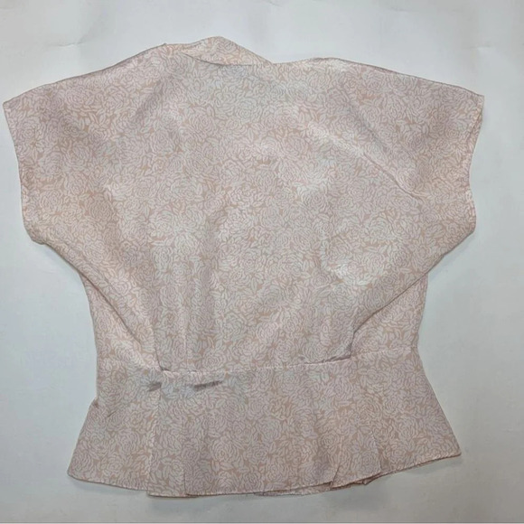 Vintage Elite Floral Peach Pink Peplum Pleated Button Down Top Woman 14  Barbie - Picture 4 of 8